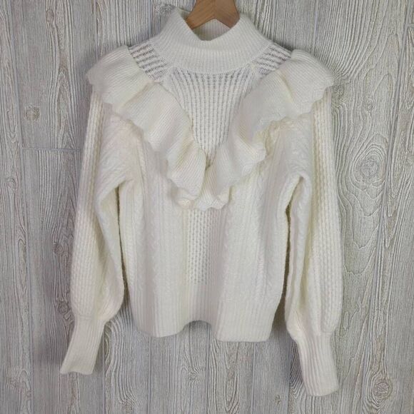 Madewell Zanzibar Womens Small Wool Alpaca Ruffle Turtleneck Sweater White NWT - Picture 4 of 9